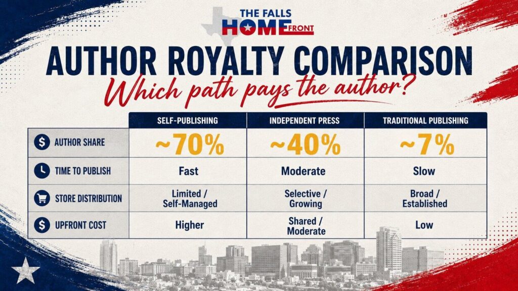 Comparison chart of author royalties across three publishing paths 
